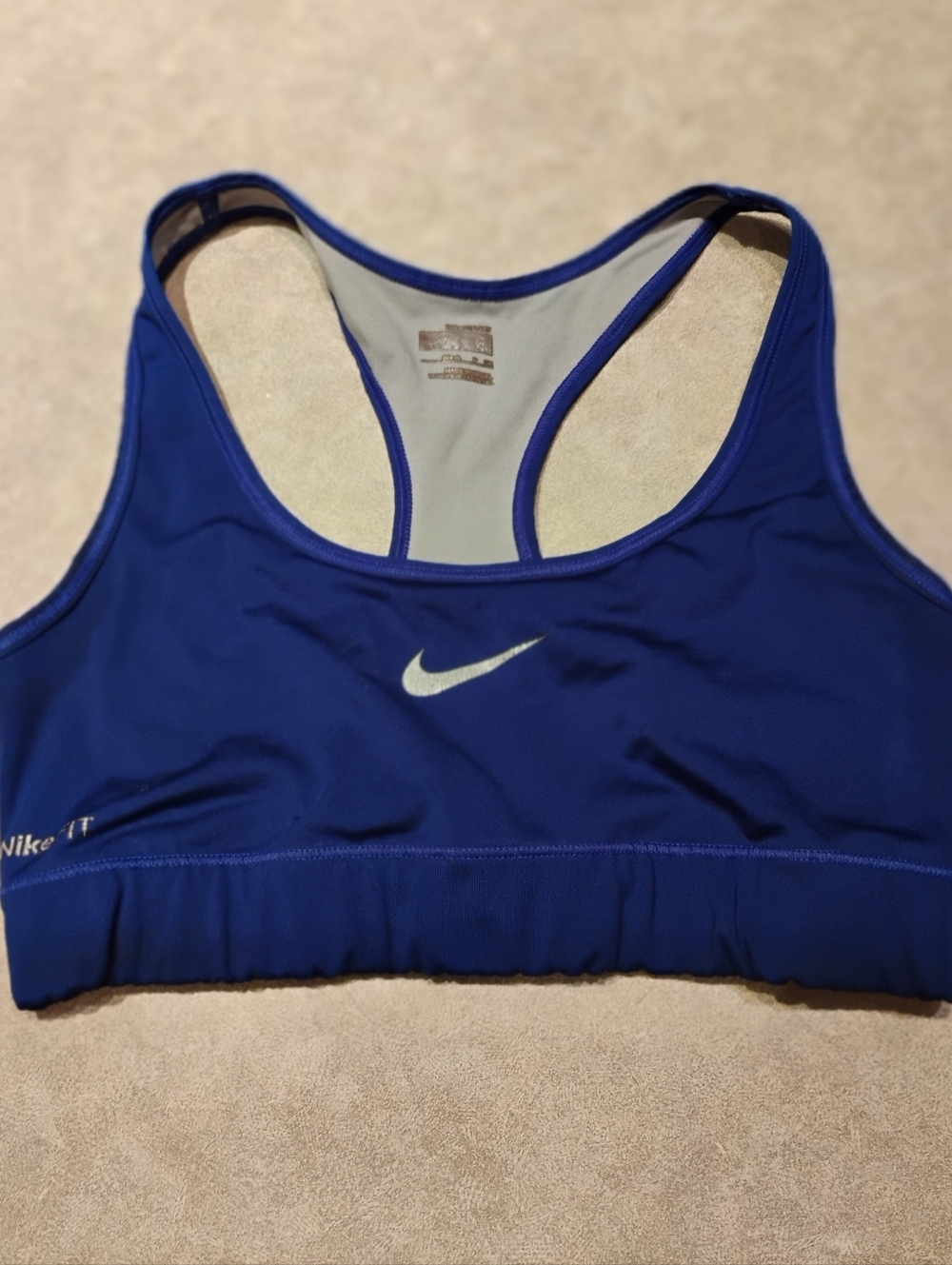 NIKE Fit Dry Royal Blue Racerback Sports Bra with White Swoosh Size Small